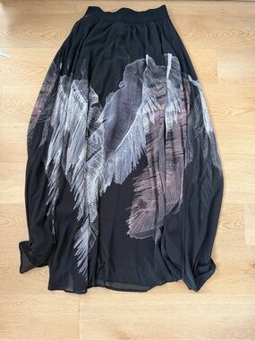 FP Movement x The Class Women's Black Maxi Skirt with Feather Print
